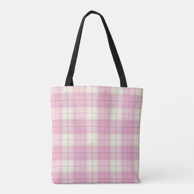 Pink Plaid Tartan Chic Girl's Ladies Tote Bag (Back)