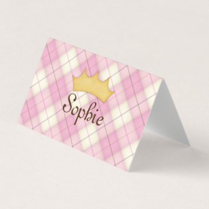 Pink Plaid Tartan Personalised Princess Play Date Business Card