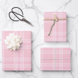 Pink Plaid Tartan Wrapping Paper Sheet