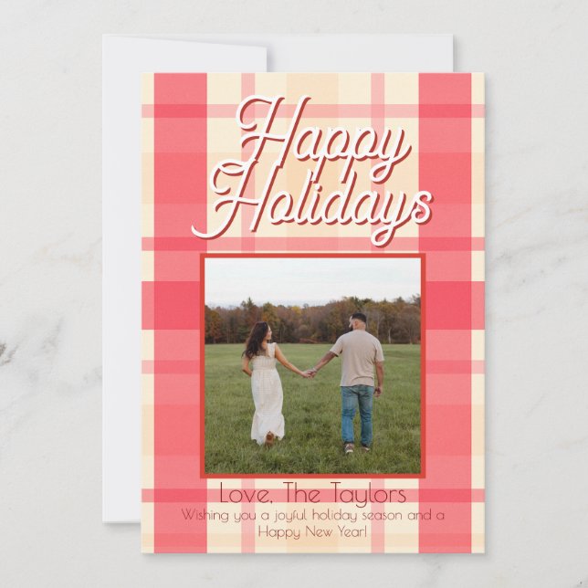 Pink Plaid Vintage Holiday Card (Front)