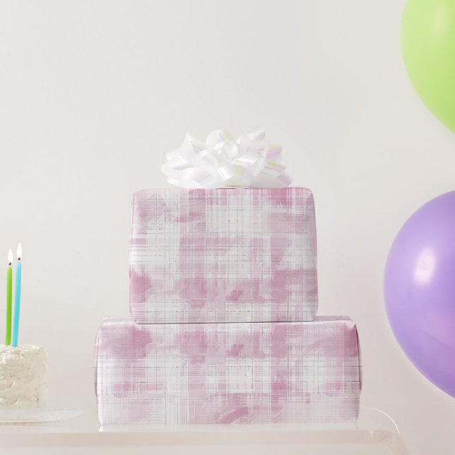 Pink Plaid White Birthday Wrapping Paper (Party Gifts)