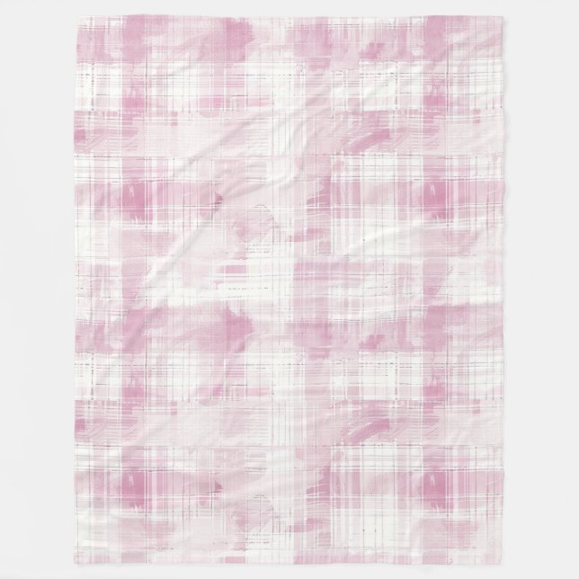 Pink Plaid White Stripes Fleece Blanket (Front)