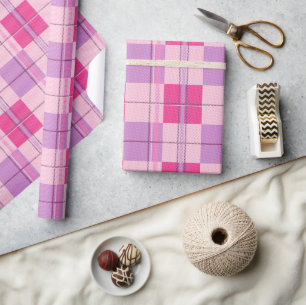 Pink Plaid Wrapping Paper Soft Purple Tartan Gift