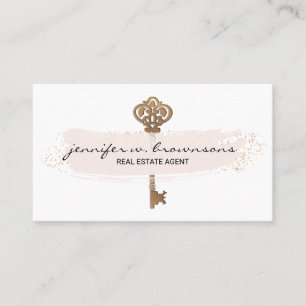 Pink Plain Retro Gold Key Business Card