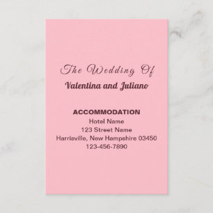 Pink Plain Text Wedding Accommodation Portrait Enclosure Card