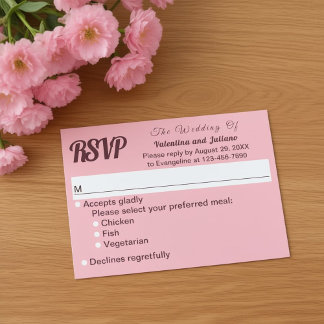 Pink Plain Text Wedding RSVP Card