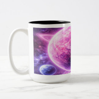 Pink Planet with Four Moons Two-Tone Coffee Mug
