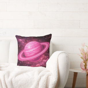Pink Planet with Pink Rings Cushion