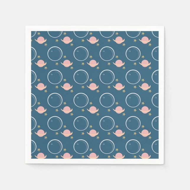 Pink Planets Moon Galaxy Girls Birthday Party Napkin (Front)