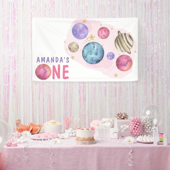 Pink Planets Space Birthday Party  Banner (Party)