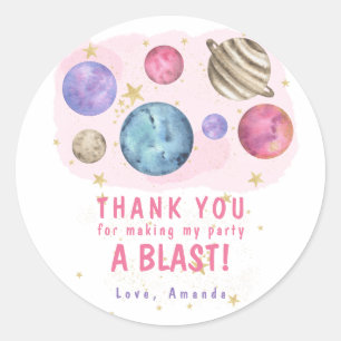 Pink Planets Space Birthday Party Classic Round Sticker