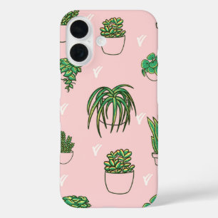 Pink Plant Paradise – Cute Houseplant iPhone 16 Case