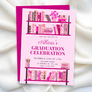 Pink playful books graduation invitation