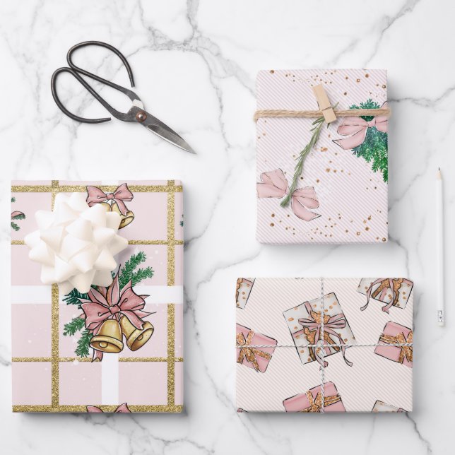 Pink Playful Girly Holiday Wrapping Paper Sheets (Front)