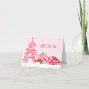 Pink playful winter christmas  holiday card