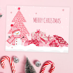 Pink playful winter christmas  holiday card