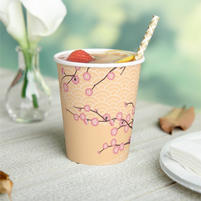 Pink Plum Blossom on Yellow Paper Cups (Insitu)