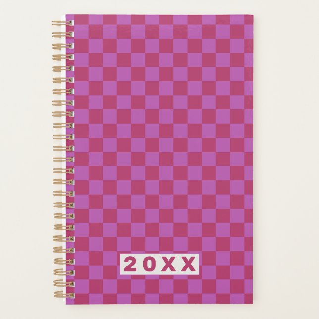 Pink Plum Checkerboard Planner (Front)