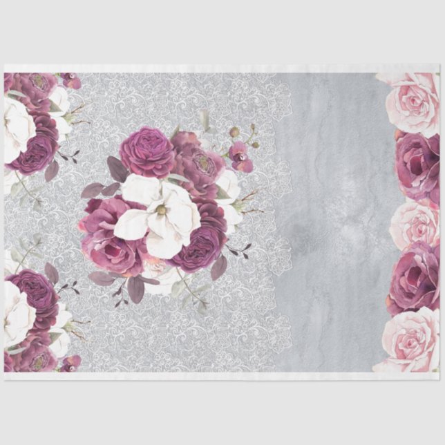 Pink & Plum Floral Lace Tissue Paper (Front)