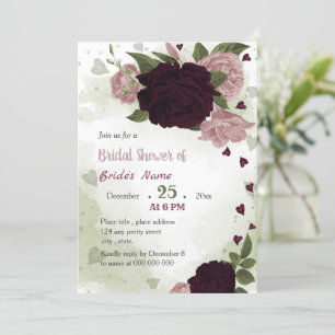 pink plum flowers greenery bridal shower invitation