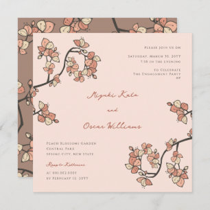 Pink Plum/Peach Blossoms Elegant Engagement Party Invitation