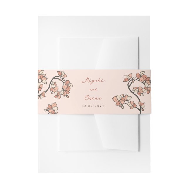 Pink Plum/Peach Blossoms Elegant Floral Wedding Invitation Belly Band (Front Example)