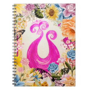 Pink Plum Peacock with colorful flowers Notebook