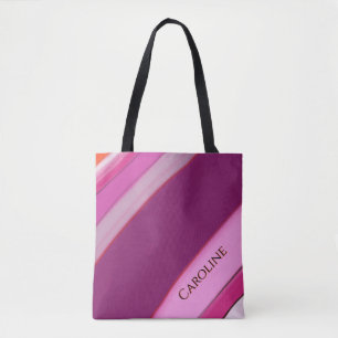 Pink Plum Stripes Personalised Name  Tote Bag