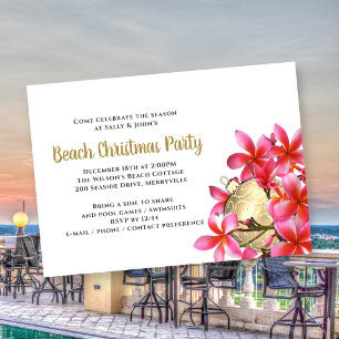 Pink Plumeria Beach Christmas Party Invitation