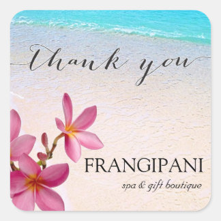Pink Plumeria Beach Wedding or Business Custom Square Sticker