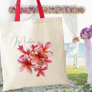 Pink Plumeria Bridesmaid Gift Personalised Tote Bag