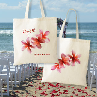 Pink Plumeria Bridesmaid Personalised Tote Bag