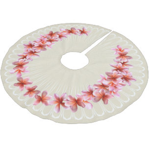 Pink Plumeria Champagne Christmas Tree Skirt