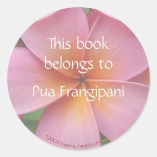 Pink Plumeria Flower Bookplate Stickers Template