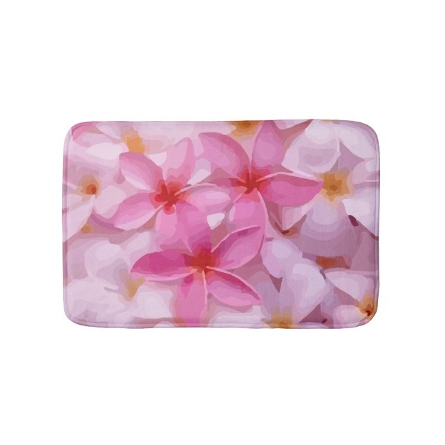 Pink Plumeria Flower Pattern Bath Mat (Front)