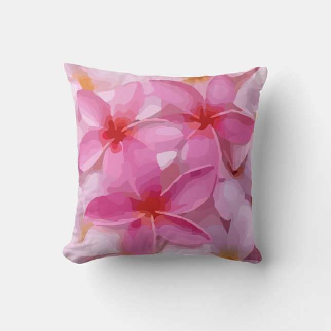 Pink Plumeria Flower Pattern Cushion (Front)