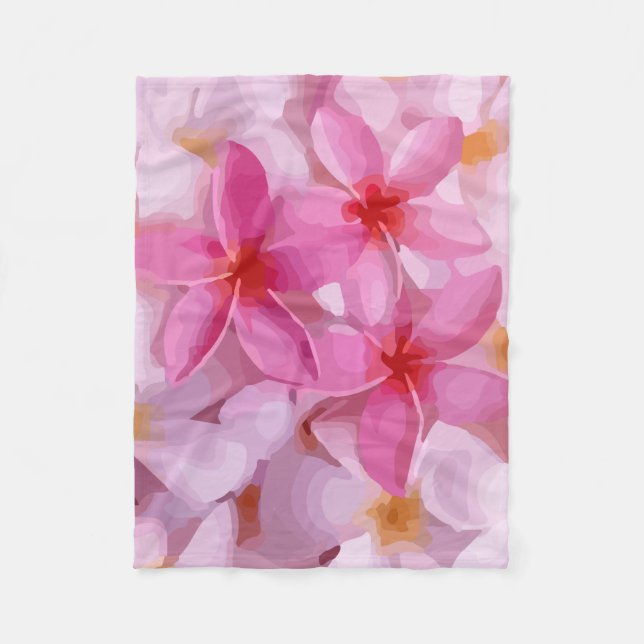 Pink Plumeria Flower Pattern Fleece Blanket (Front)
