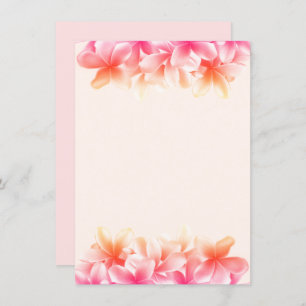 Pink Plumeria Flowers Blank Note Paper Invitation