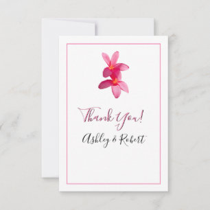 Pink Plumeria Flowers, Modern Wedding, Thank You Invitation