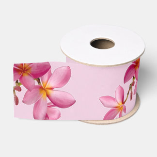 Pink Plumeria Flowers on Any Colour Grosgrain Ribbon