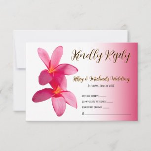 Pink Plumeria Flowers on Pink, Floral, RSVP Thank You Card