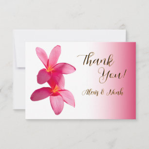 Pink Plumeria Flowers on Pink, Floral, Wedding Thank You Card