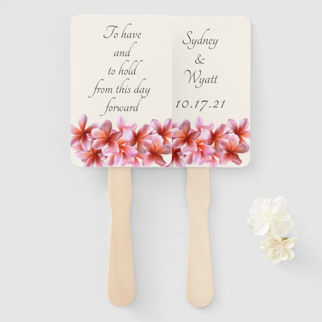 Pink Plumeria Flowers To Have n To Hold Hand Fan (Front and Back)