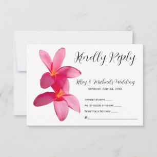 Pink Plumeria Flowers, Tropical, Floral, RSVP Thank You Card