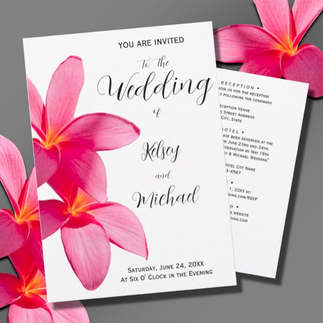 Pink Plumeria Flowers, Tropical, Floral Wedding In Invitation (Creator Uploaded)