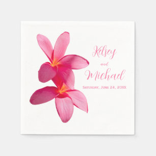 Pink Plumeria Flowers, Tropical, Floral Wedding, Napkin