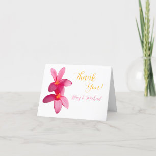 Pink Plumeria Flowers, Tropical, Floral Wedding, Thank You Card
