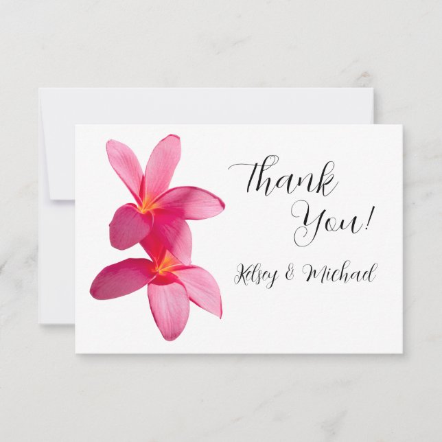 Pink Plumeria Flowers, Tropical, Floral Wedding Thank You Card (Front)