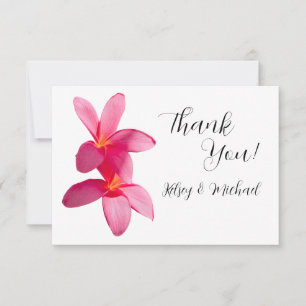 Pink Plumeria Flowers, Tropical, Floral Wedding Thank You Card