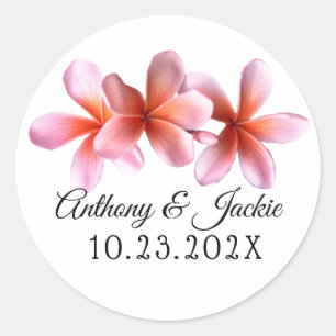 Pink Plumeria Flowers Wedding Classic Round Sticker